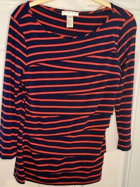 Kenar Navy and Coral Striped Long-Sleeve Tee